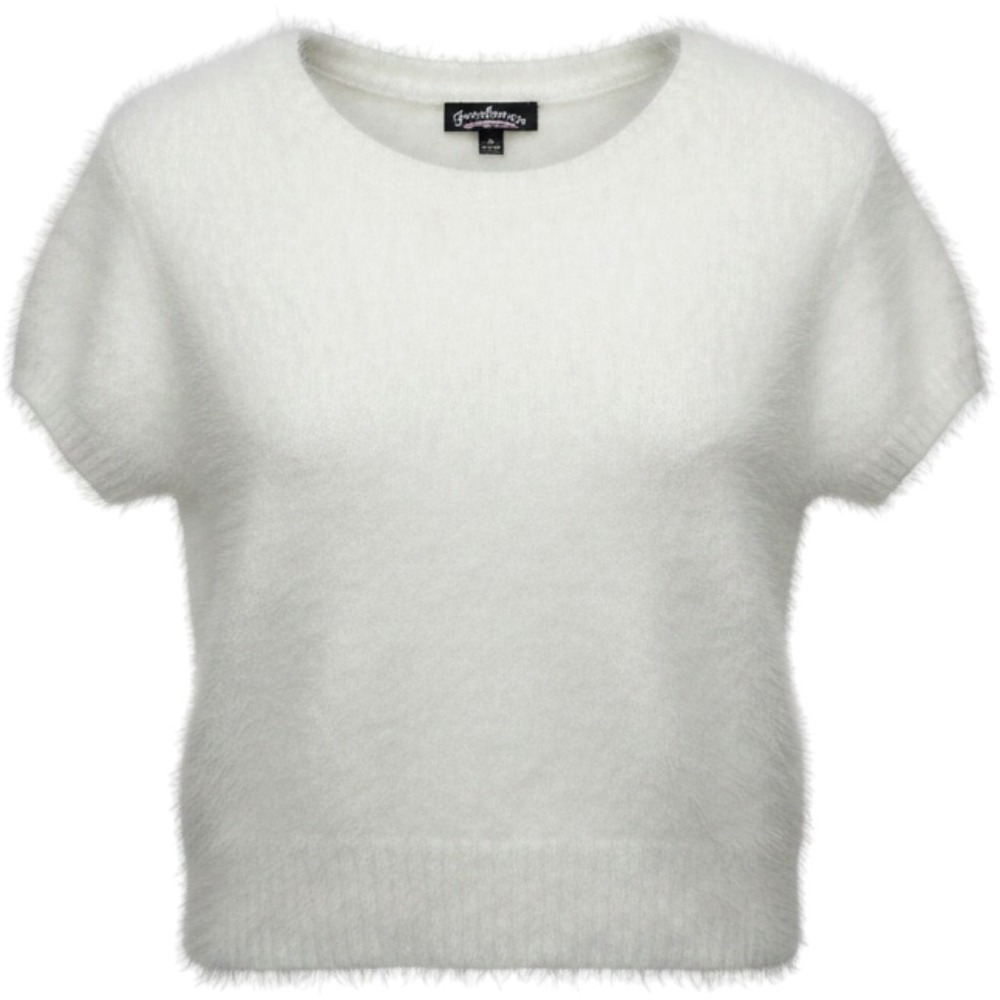Freshman 1996 Womens White Fuzzy Eyelash Knit Short Sleeve Crop Sweater M RT305